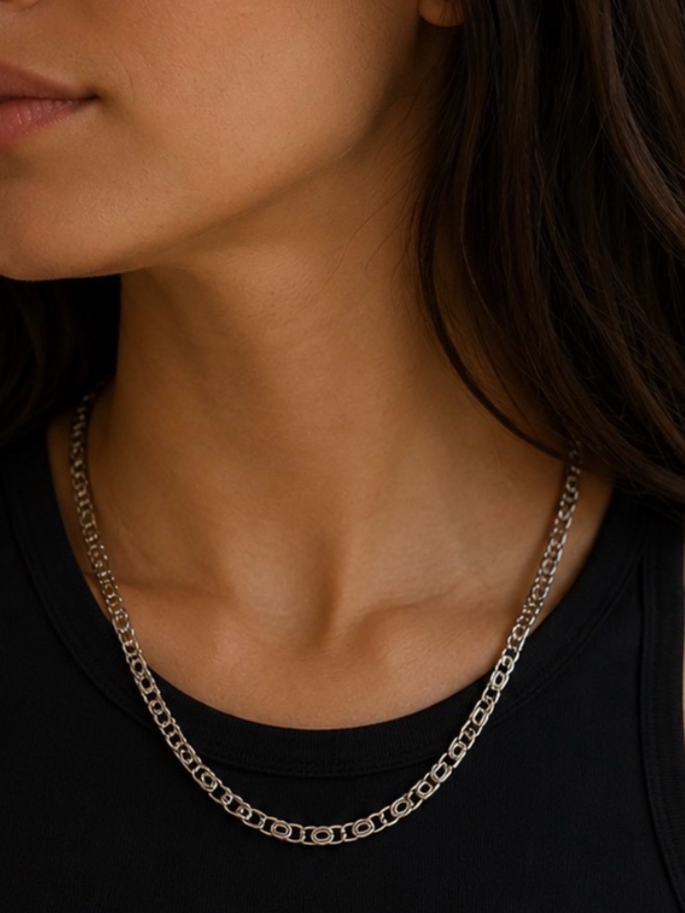 NEW! 14k White Gold Plated Swirled Figaro Style Flat Chain Necklace 18”